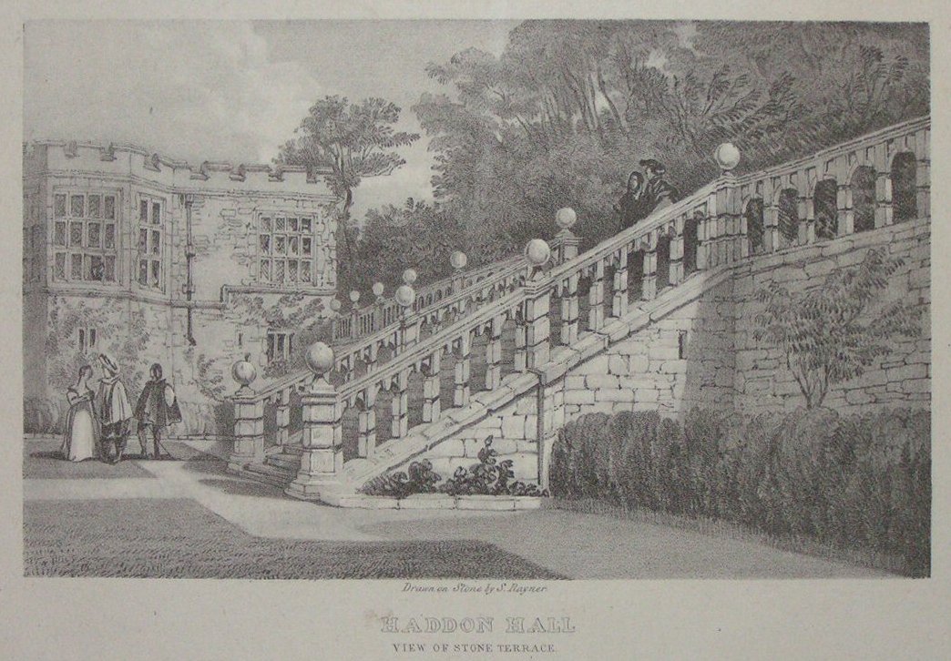 Lithograph - Haddon Hall View of Stone Terrace - 